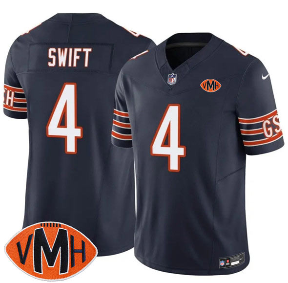 Men's Chicago Bears 4 D'Andre Swift Navy 2025 F.U.S.E. With Illinois and VMH Patch Vapor Untouchable Limited Football Stitched Jersey