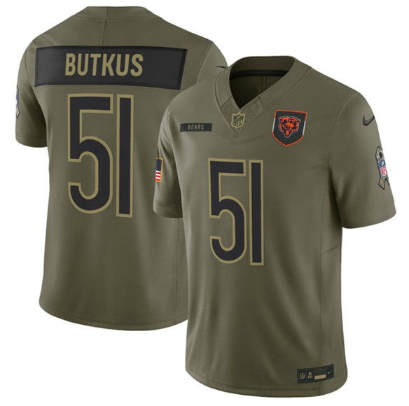 Men's Chicago Bears 51 Dick Butkus Olive 2025 Salute to Service Limited Football Stitched Jersey