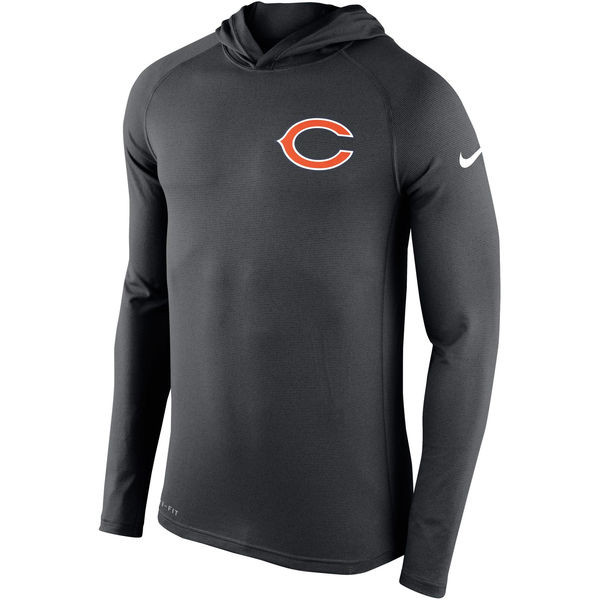 Men's Chicago Bears Charcoal Stadium Touch Hooded Performance Long Sleeve T Shirt