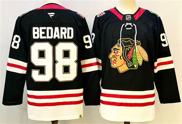 Men's Chicago Blackhawks 98 Connor Bedard Black Stitched Hockey Jersey