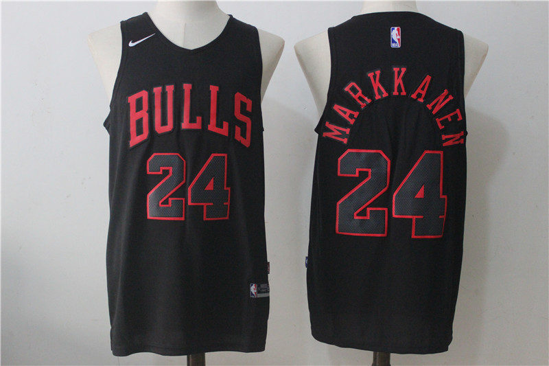 Men's Chicago Bulls #24 Lauri Markkanen All Black 2017 2018 Swingman Stitched NBA Jersey