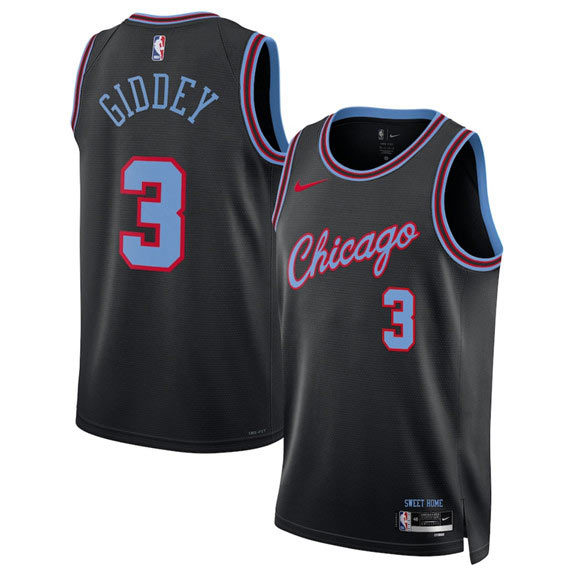 Men's Chicago Bulls 3 Josh Giddey Black 2025 26 City Edition Swingman Stitched Basketball Jersey