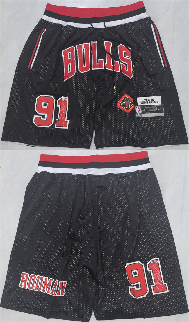 Men's Chicago Bulls 91 Dennis Rodman Black 2025 Shorts (Run Small)