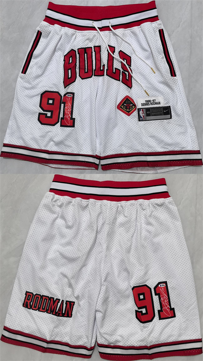 Men's Chicago Bulls 91 Dennis Rodman White 2025 Shorts (Run Small)