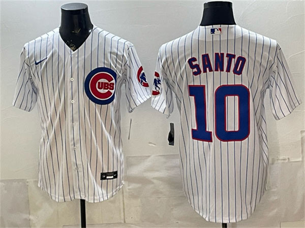 Men's Chicago Cubs 10 Ron Santo White Cool Base Stitched Baseball Jersey