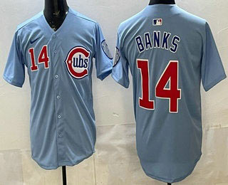 Men's Chicago Cubs 14 Ernie Banks Baby Blue Limited Jersey
