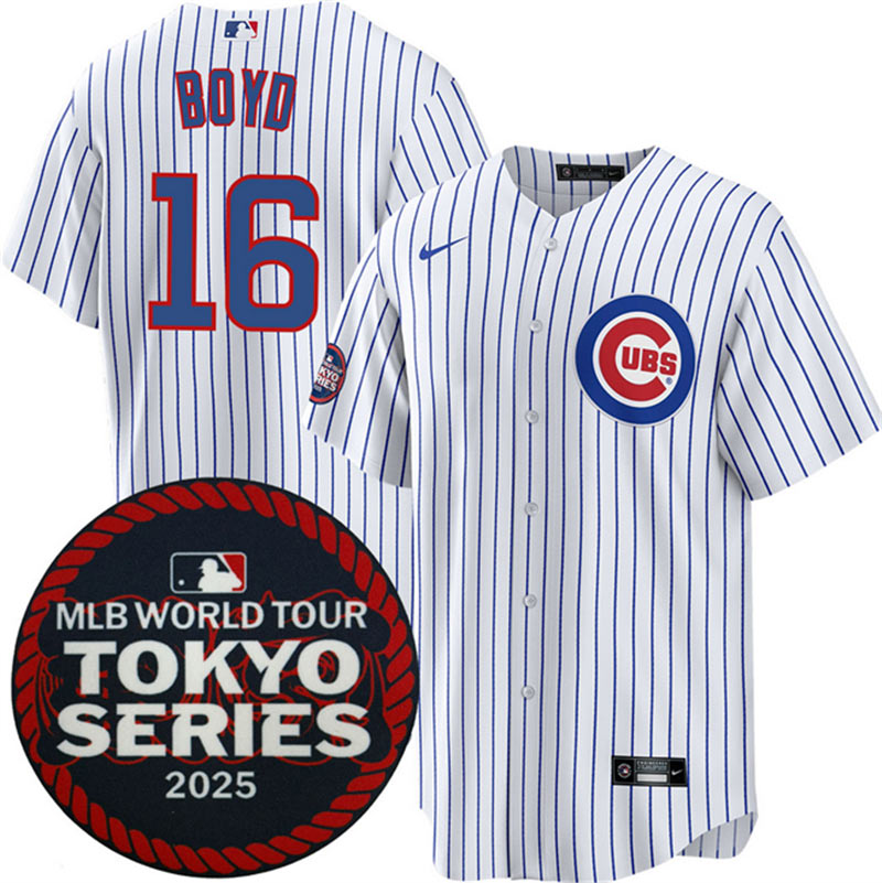 Men's Chicago Cubs 16 Matthew Boyd White 2025 World Tour Tokyo Series Home Stitched Baseball Jersey