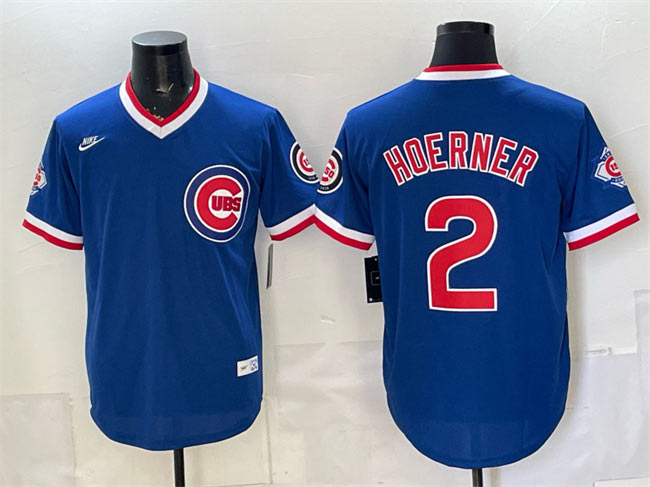 Men's Chicago Cubs 2 Nico Hoerner Royal 150th Anniversary Throwback Vapor Limited Stitched Baseball Jersey