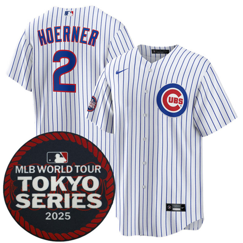 Men's Chicago Cubs 2 Nico Hoerner White 2025 World Tour Tokyo Series Home Stitched Baseball Jersey