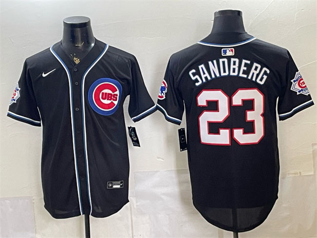 Men's Chicago Cubs 23 Ryne Sandberg 150th Anniversary Black Out Style Vapor Premier Limited Stitched Baseball Jersey