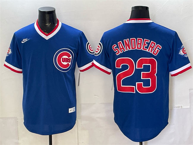 Men's Chicago Cubs 23 Ryne Sandberg Royal 150th Anniversary Throwback Vapor Limited Stitched Baseball Jersey