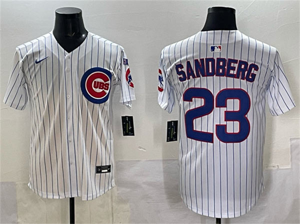 Men's Chicago Cubs 23 Ryne Sandberg White Pinstripe 'Ryne Sandberg Tribute' Vapor Limited V3 Stitched Baseball Jersey