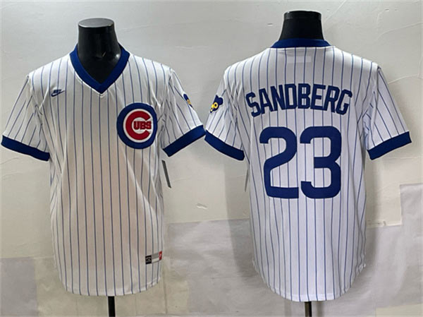 Men's Chicago Cubs 23 Ryne Sandberg White Throwback Stitched Baseball Jersey