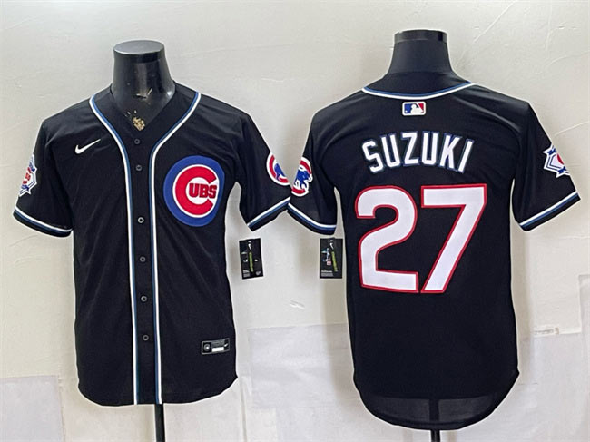 Men's Chicago Cubs 27 Seiya Suzuki 150th Anniversary Black Out Style Vapor Premier Limited Stitched Baseball Jersey
