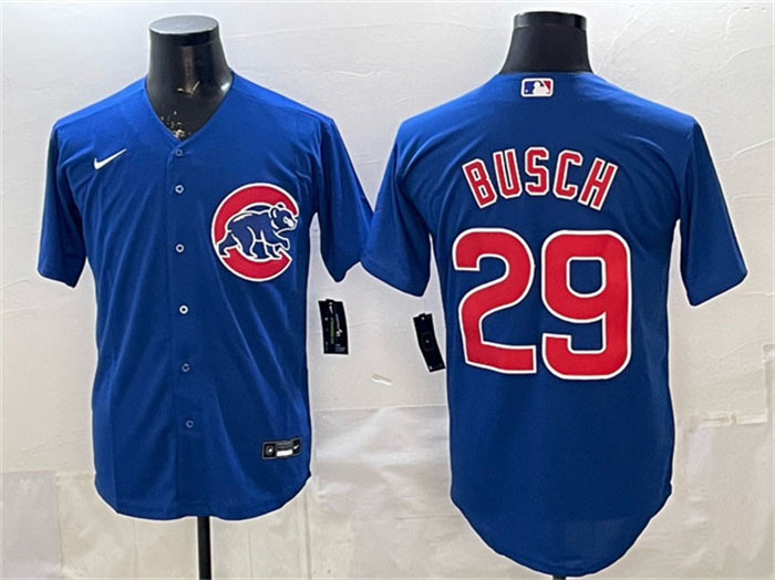 Men's Chicago Cubs 29 Michael Busch Royal Cool Base Stitched Baseball Jersey