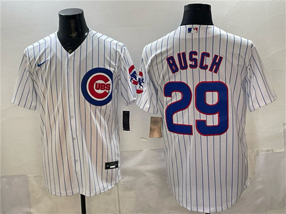 Men's Chicago Cubs 29 Michael Busch White Cool Base Stitched Baseball Jersey