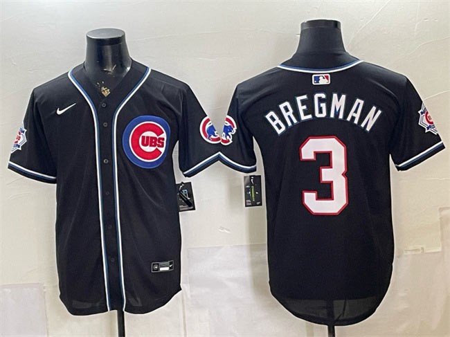 Men's Chicago Cubs 3 Alex Bregman 150th Anniversary Black Out Style Vapor Premier Limited Stitched Baseball Jersey
