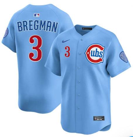 Men's Chicago Cubs 3 Alex Bregman Blue 2nd Alternate Limited Stitched Baseball Jersey