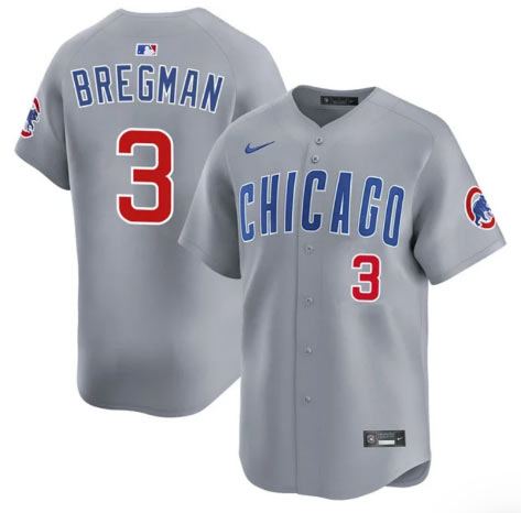 Men's Chicago Cubs 3 Alex Bregman Gray 2026 Limited Stitched Baseball Jersey