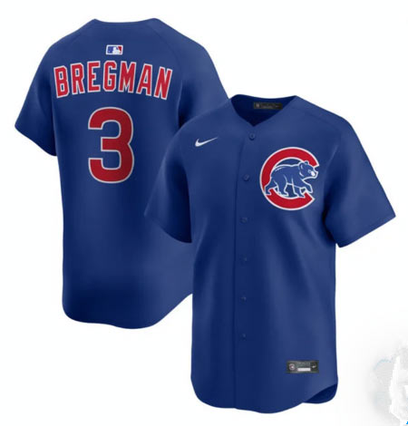 Men's Chicago Cubs 3 Alex Bregman Royal Limited Stitched Baseball Jersey