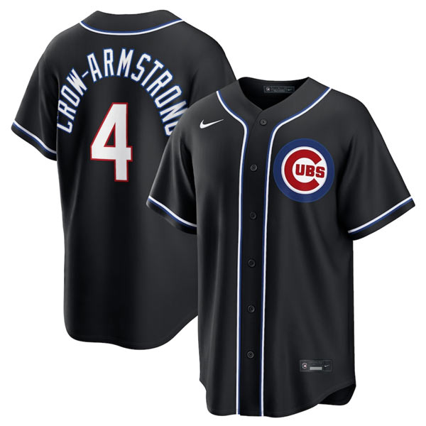 Men's Chicago Cubs 4 Pete Crow Armstrong 2026 Black Out Stitched Baseball Jersey