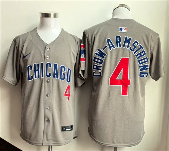 Men's Chicago Cubs 4 Pete Crow Armstrong Gray Limited Stitched Baseball Jersey