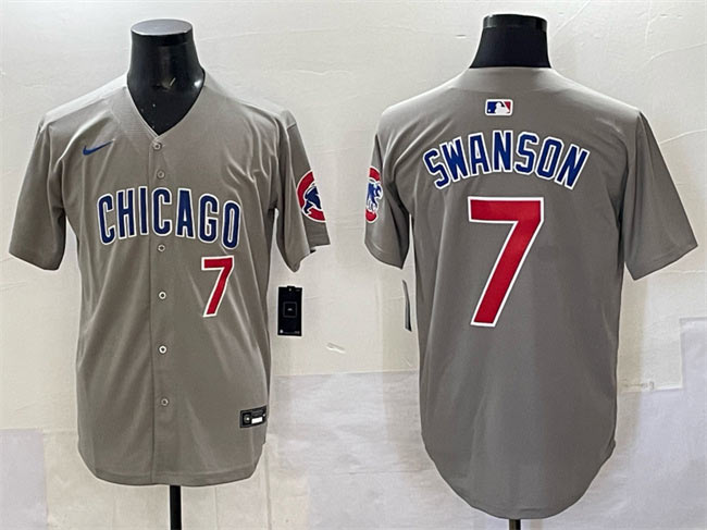 Men's Chicago Cubs 7 Dansby Swanson Gray Limited Stitched Baseball Jersey