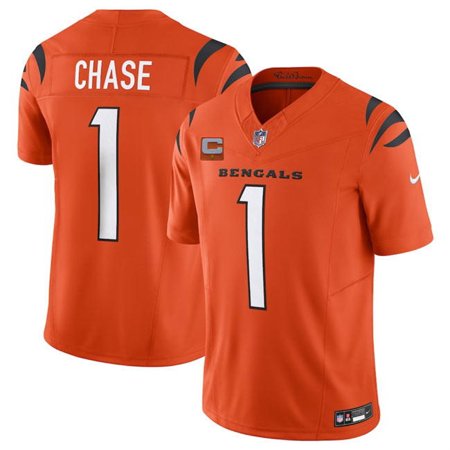 Men's Cincinnati Bengals 1 Ja'Marr Chase Orange 2025 F.U.S.E. With 1 Star C Patch Vapor Untouchable Limited Stitched Football Jersey