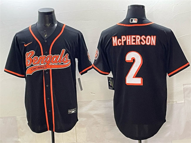 Men's Cincinnati Bengals 2 Evan McPherson Black With Patch Cool Base Stitched Baseball Jersey