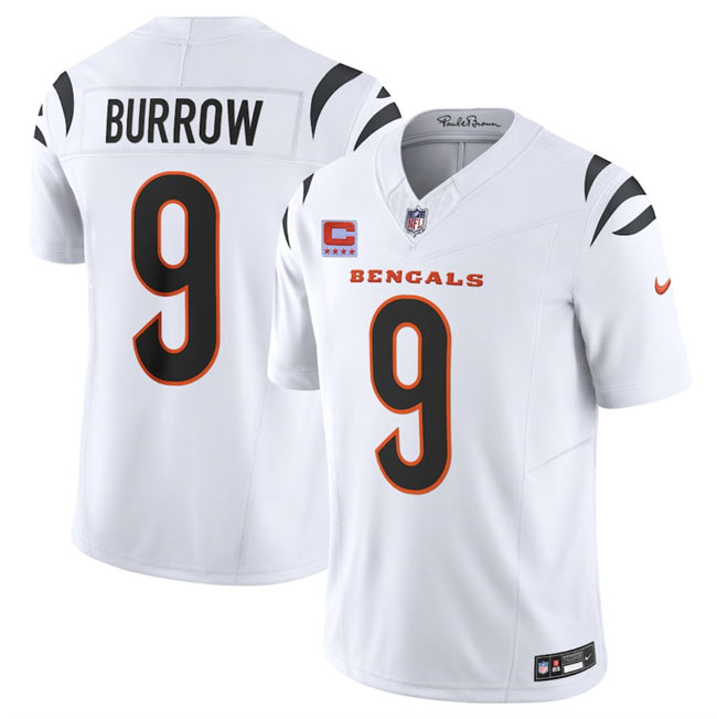 Men's Cincinnati Bengals 9 Joe Burrow White 2025 F.U.S.E. With 4 Star C Patch Vapor Untouchable Limited Stitched Football Jersey