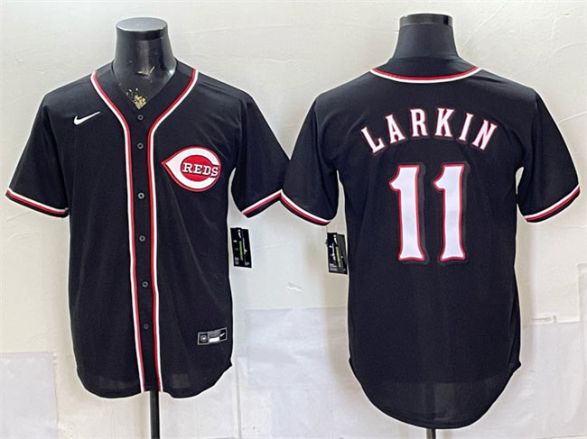 Men's Cincinnati Reds 11 Barry Larkin 2026 Fashion Replica Black Out Stitched Baseball Jersey
