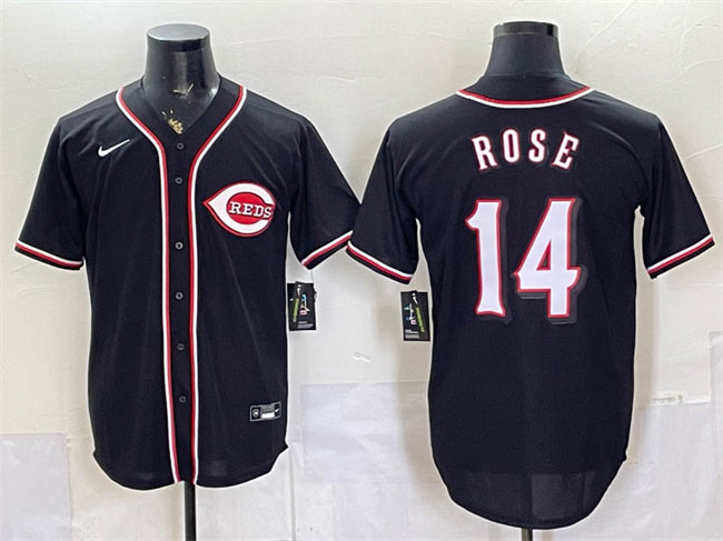 Men's Cincinnati Reds 14 Pete Rose 2026 Fashion Replica Black Out Stitched Baseball Jersey