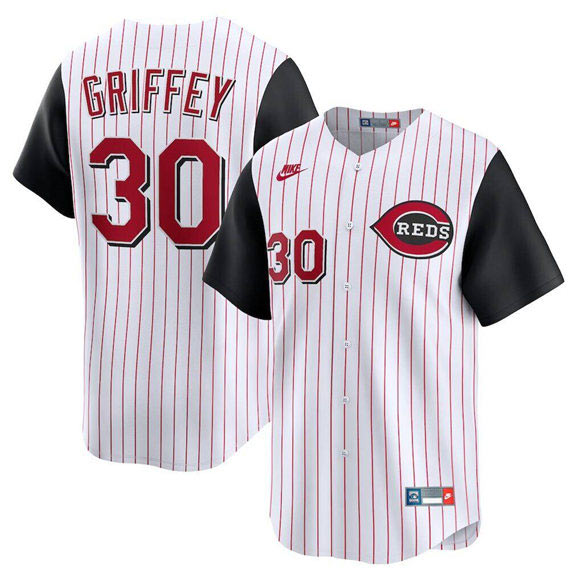 Men's Cincinnati Reds 30 Ken Griffey Jr. White Cooperstown Collection Limited Stitched Baseball Jersey