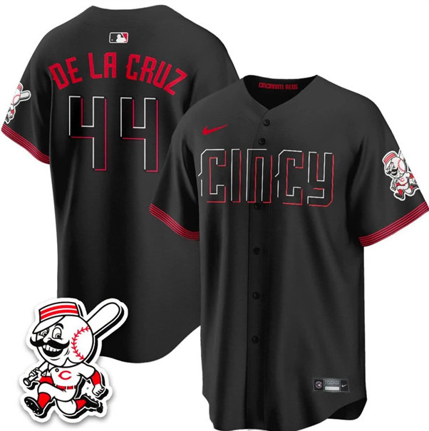 Men's Cincinnati Reds 44 Elly De La Cruz Black City Connect With Patch Limited Stitched Baseball Jersey
