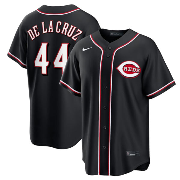 Men's Cincinnati Reds 44 Elly De La Cruz Black Out Stitched Baseball Jersey