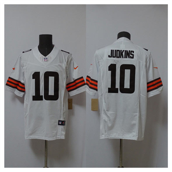 Men's Cleveland Browns 10 Quinshon Judkins White 2025 Draft F.U.S.E. Vapor Limited Football Stitched Jersey