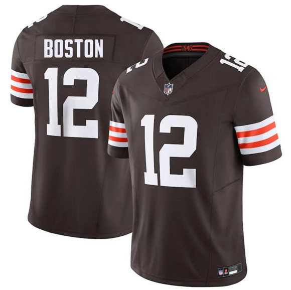 Men's Cleveland Browns 12 Denzel Boston Brown 2026 Draft F.U.S.E. Vapor Limited Football Stitched Jersey
