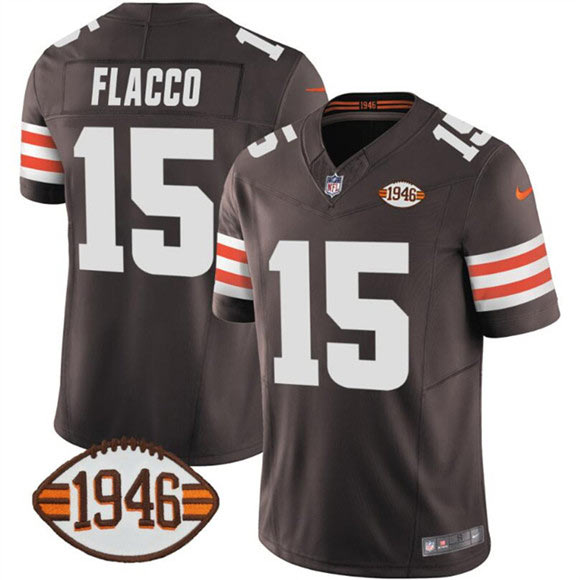 Men's Cleveland Browns 15 Joe Flacco Brown 2025 F.U.S.E. With 1946 75th Anniversary Patch Vapor Limited Football Stitched Jersey