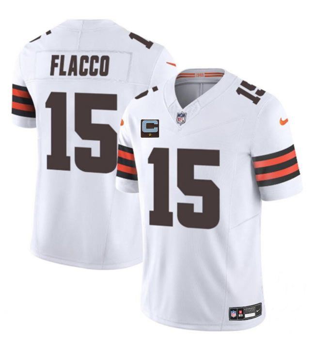 Men's Cleveland Browns 15 Joe Flacco White 2025 F.U.S.E. With 1 Star C Patch Vapor Limited Stitched Football Jersey