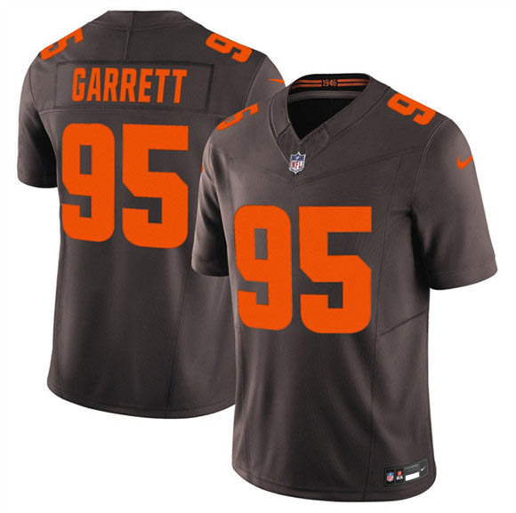 Men's Cleveland Browns 95 Myles Garrett Brown 2025 F.U.S.E. Alpha Dawg Limited Football Stitched Jersey