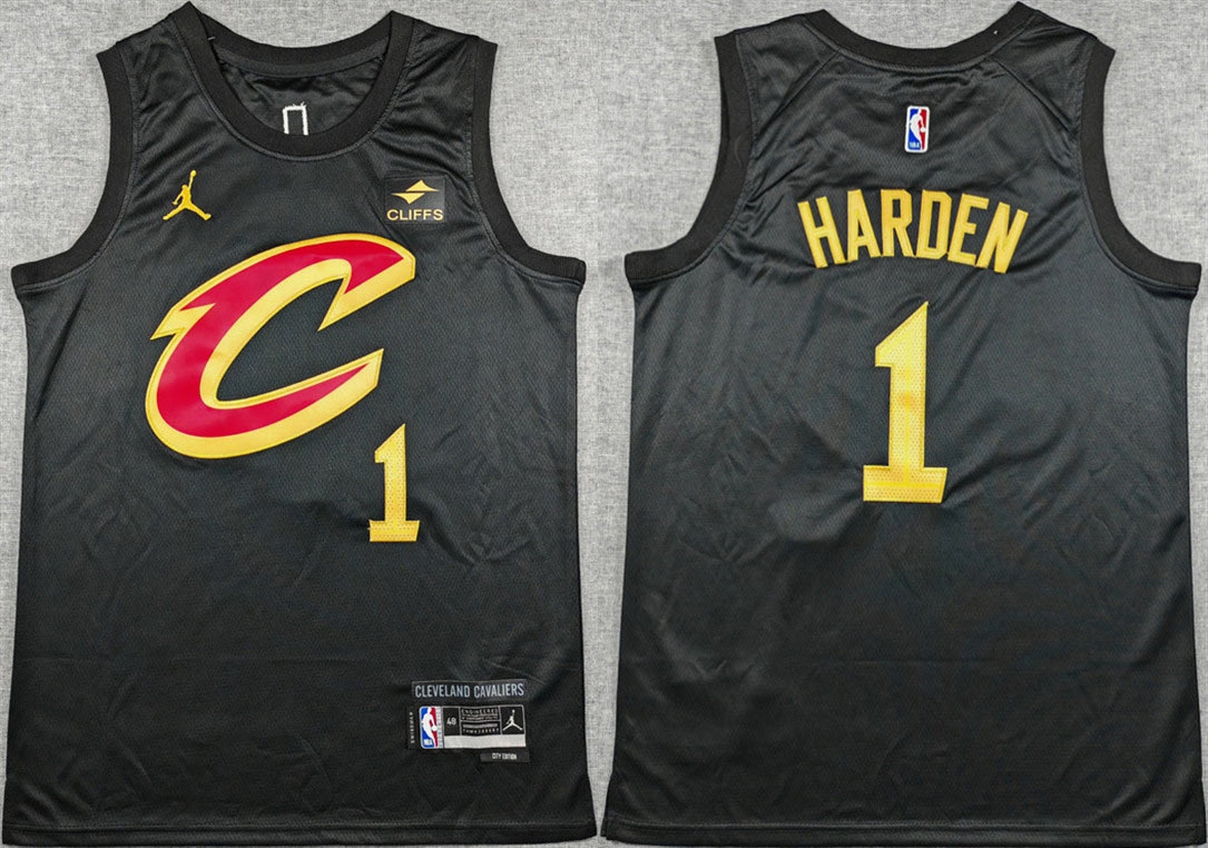 Men's Cleveland Cavaliers 1 James Harden Black 2026 Statement Edition Stitched Jersey