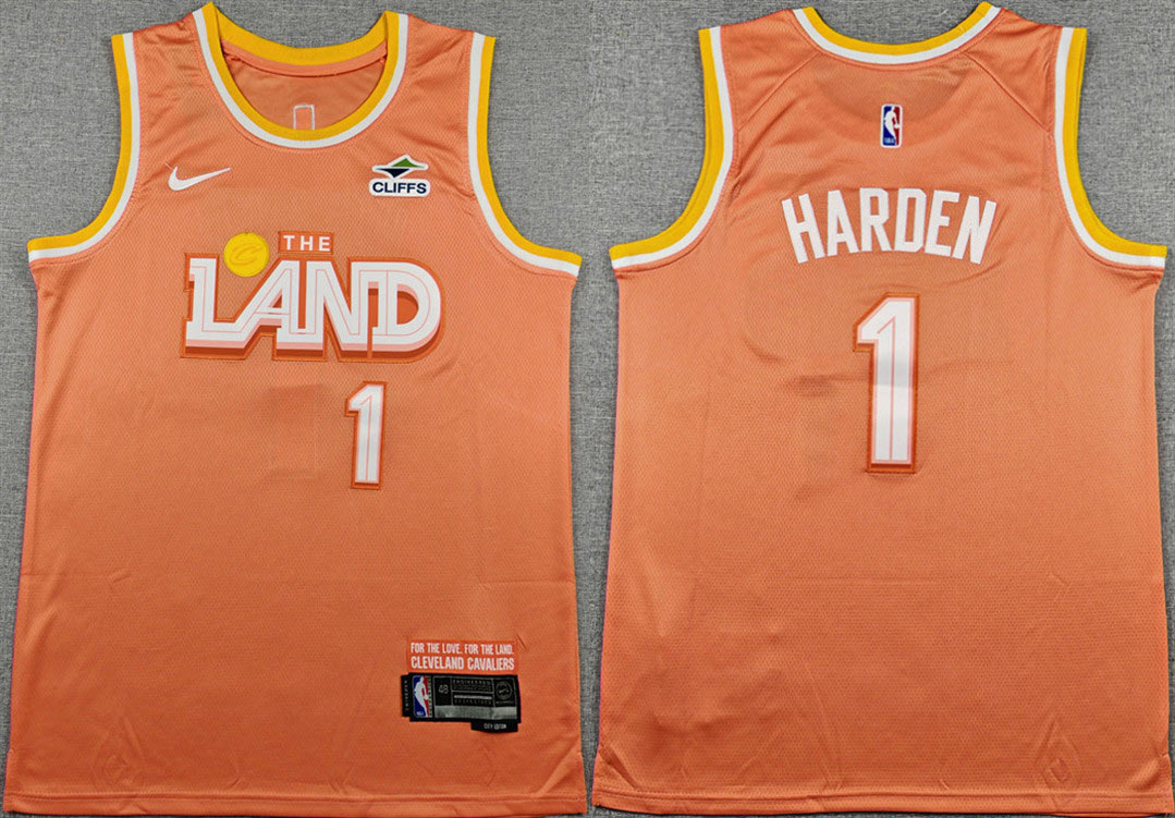 Men's Cleveland Cavaliers 1 James Harden Orange 2025 26 City Edition Stitched Jersey
