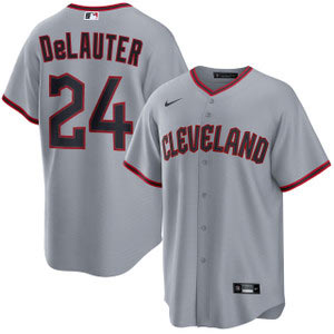 Men's Cleveland Guardians 24 Chase DeLauter Gray Cool Base Limited Stitched Baseball Jersey