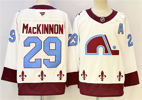 Men's Colorado Avalanche 29 Nathan MacKinnon White 2024 25 With A Patch Stitched Hockey