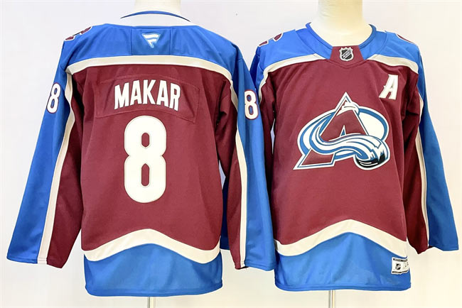 Men's Colorado Avalanche 8 Cale Makar Burgundy 2024 25 With A Patch Stitched Jersey