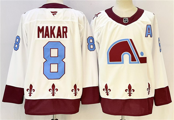 Men's Colorado Avalanche 8 Cale Makar White 2024 25 With A Patch Stitched Jersey