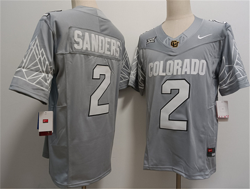 Men's Colorado Buffaloes 2 Shadeur Sanders Grey With XII Patch 2024 F.U.S.E Stitched Football Jersey