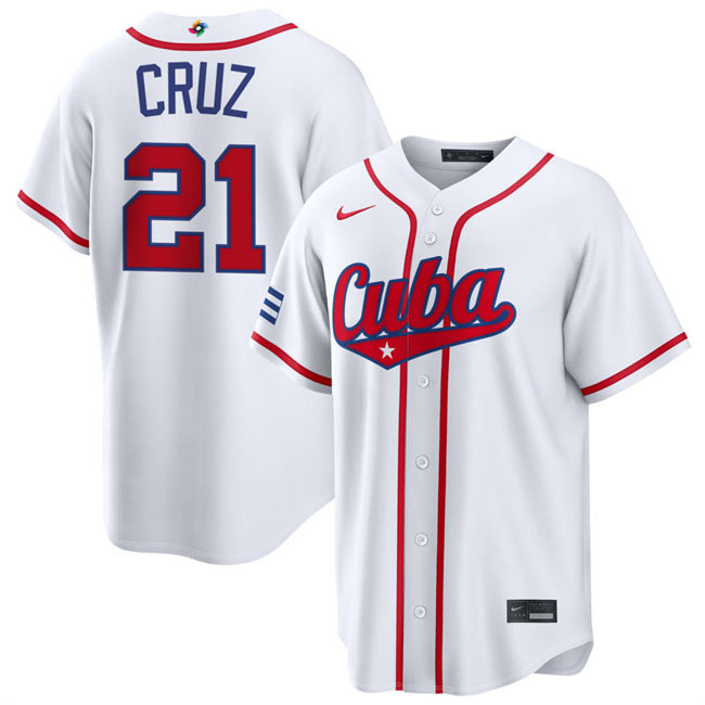 Men's Cuba Baseball 21 Naykel Cruz White 2026 World Baseball Classic Home Stadium Stitched Jersey