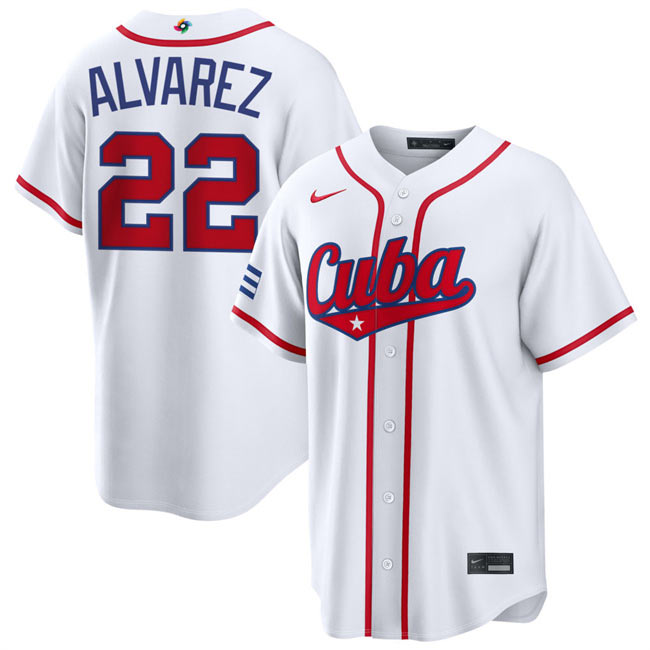 Men's Cuba Baseball 22 Frank Alvarez White 2026 World Baseball Classic Home Stadium Stitched Jersey