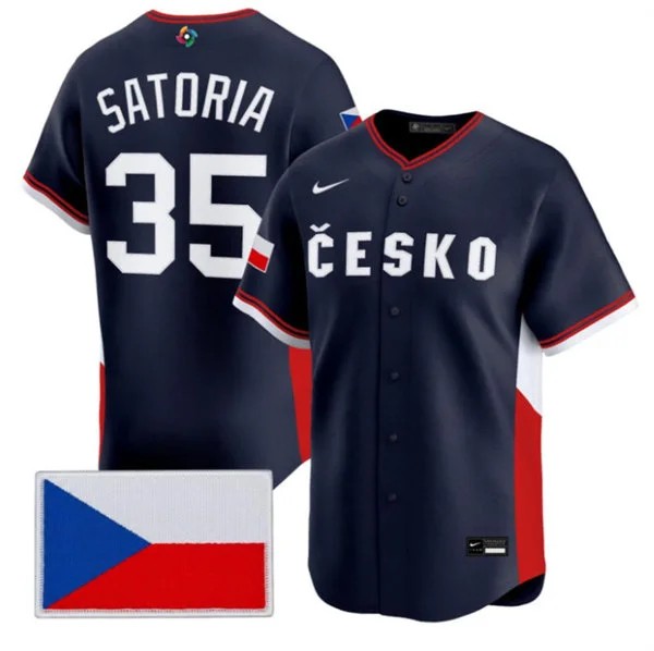 Men's Czech Republic Baseball 35 Ondej Satoria Nike Navy 2026 World Baseball Classic Jersey